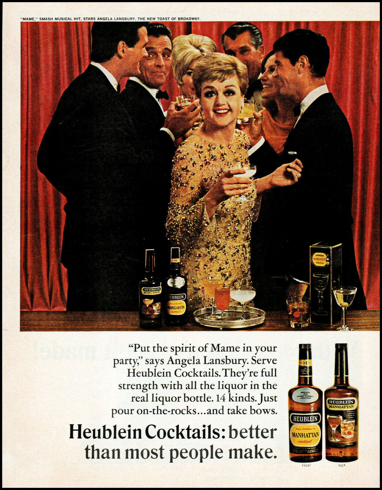 1966 Angela Lansbury photo Mame Broadway Heublein Cocktails retro print ...